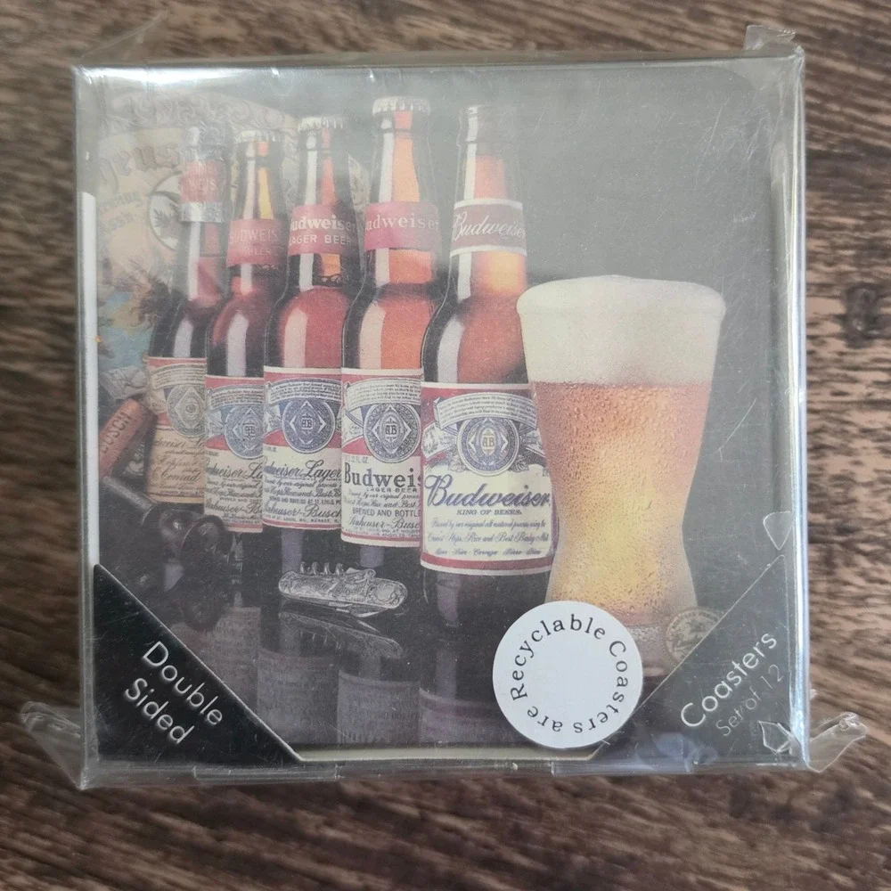 BUDWEISER Coasters Red Double Sided Pub Coasters Set of 12 Vintage Logo new